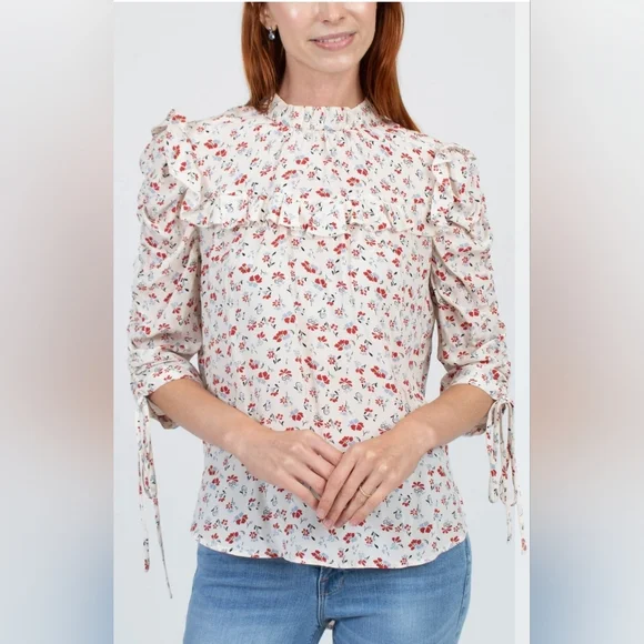 VERONICA BEARD Howell Floral-Print Silk Ruffle Top